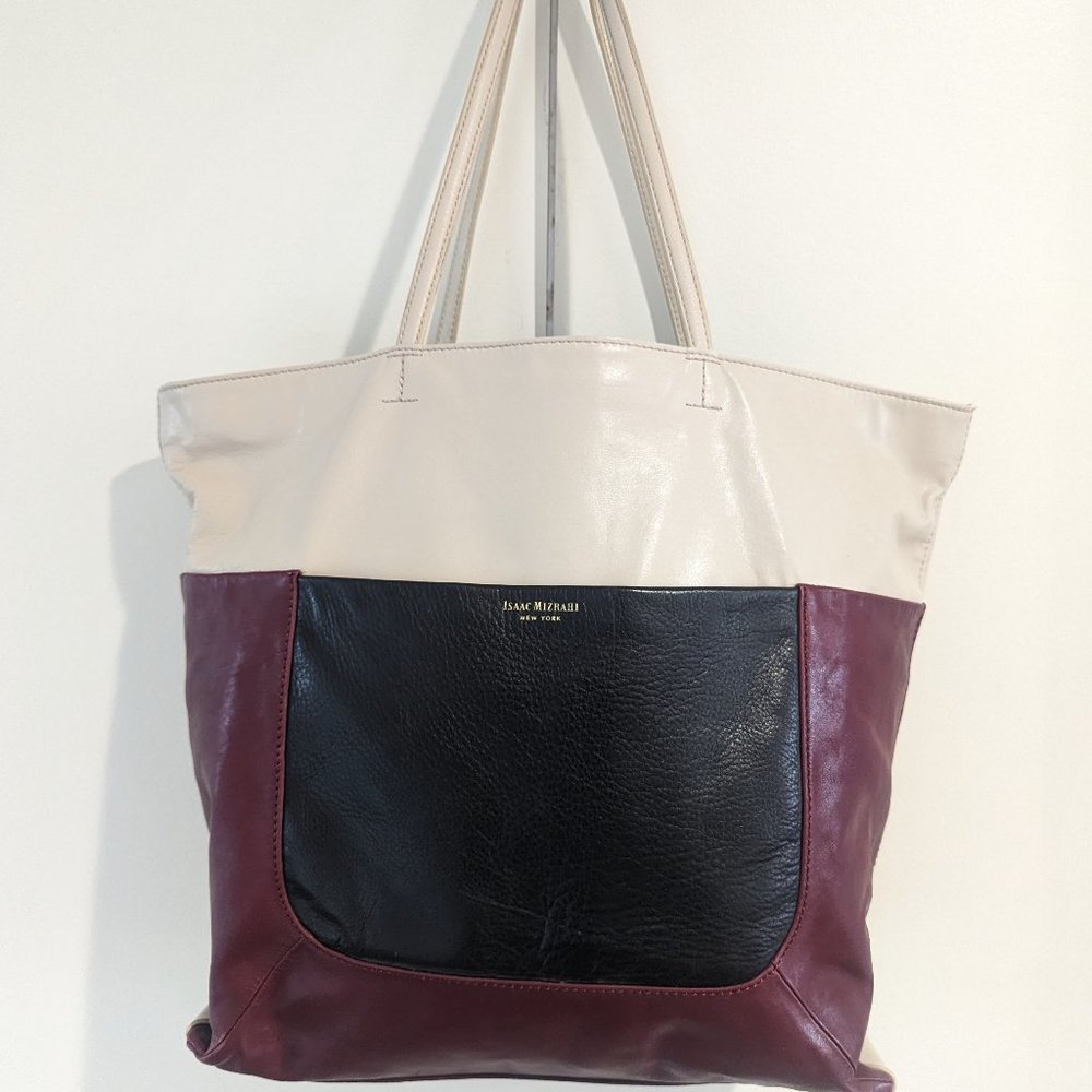 Isaac Mizrahi XL Leather Tricolor Lillian Tote